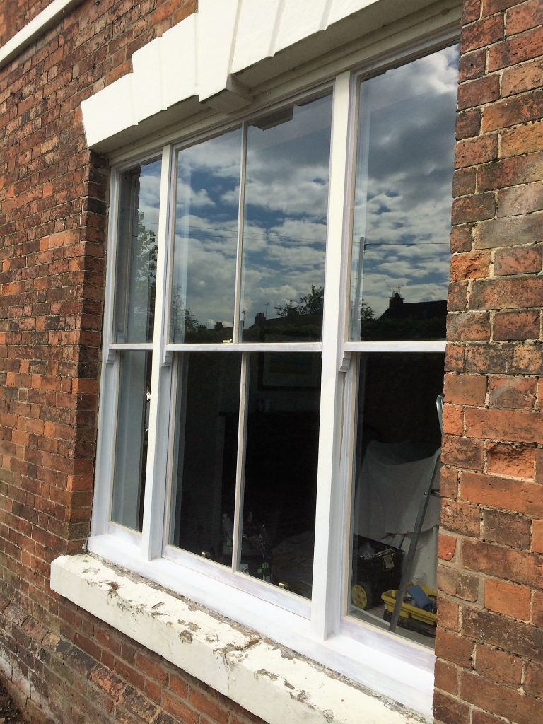 Sash window after restoration in listed building